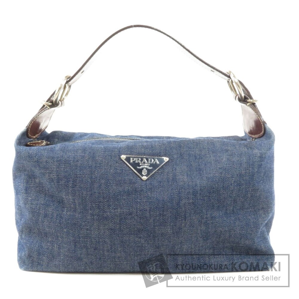 Prada logo plate shoulder bag denim